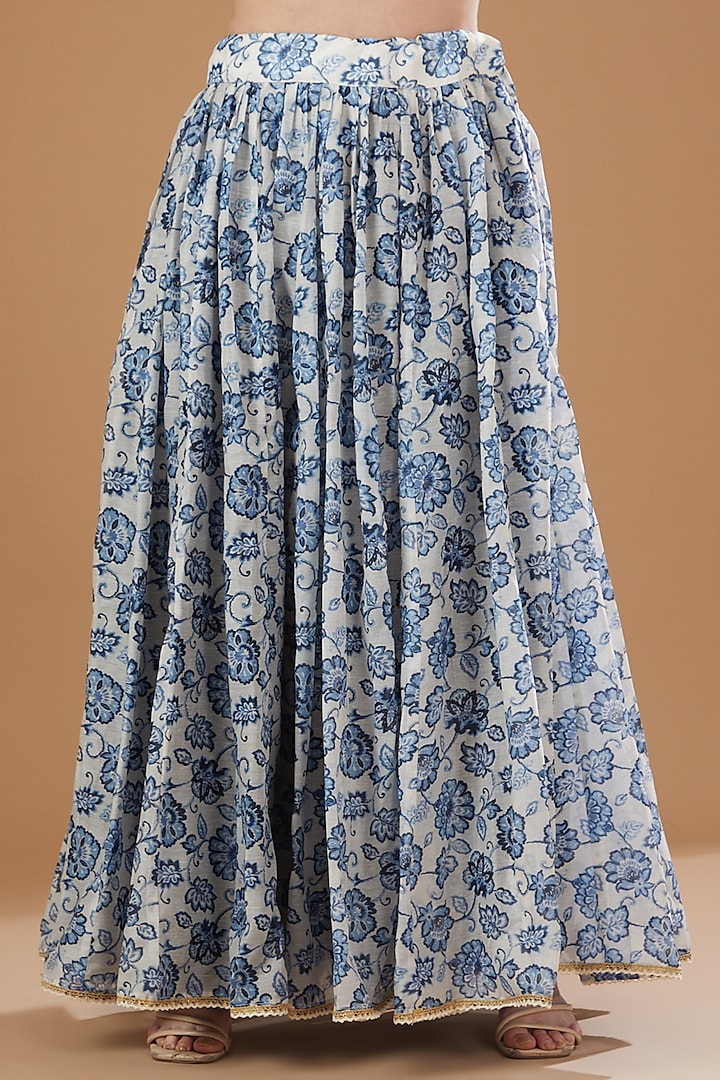 Ivory & Blue Chanderi Lehenga Set by Yuvrani Jaipur at Pernia's Pop Up Shop