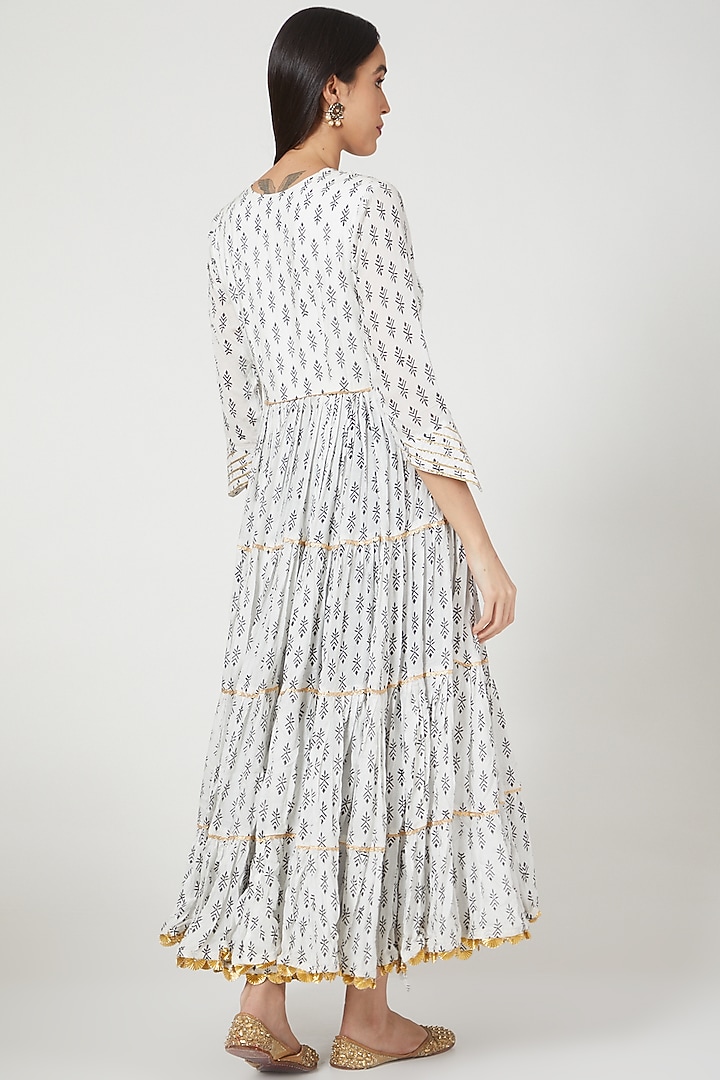 Black & White Hand Block Printed Party Wear Anarkali Set by Yuvrani Jaipur at Pernia's Pop Up Shop