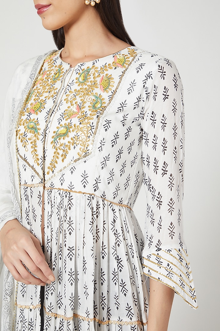 Black & White Hand Block Printed Party Wear Anarkali Set by Yuvrani Jaipur at Pernia's Pop Up Shop