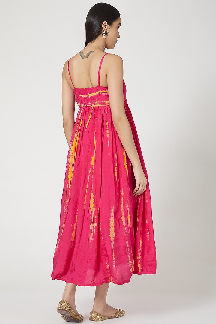 Hot Pink & Mustard Shibori Anarkali Set by Yuvrani Jaipur at Pernia's Pop Up Shop