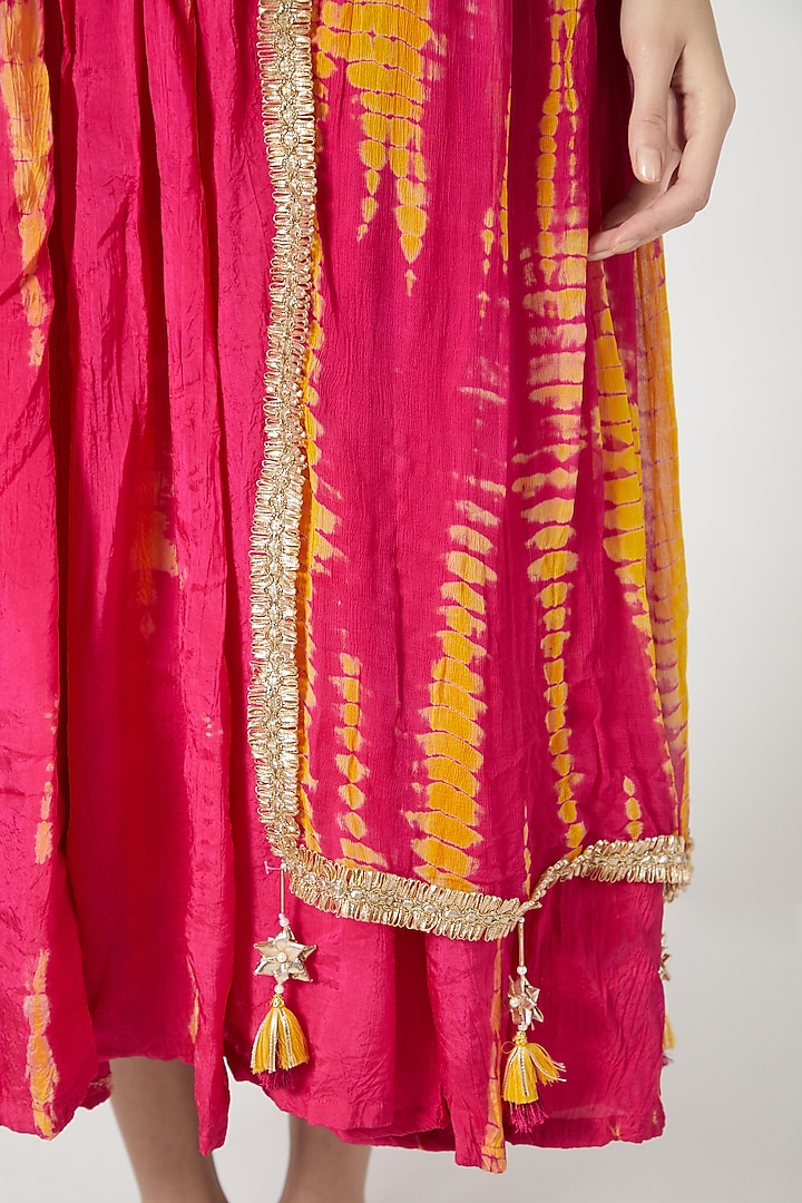 Hot Pink & Mustard Shibori Anarkali Set by Yuvrani Jaipur at Pernia's Pop Up Shop