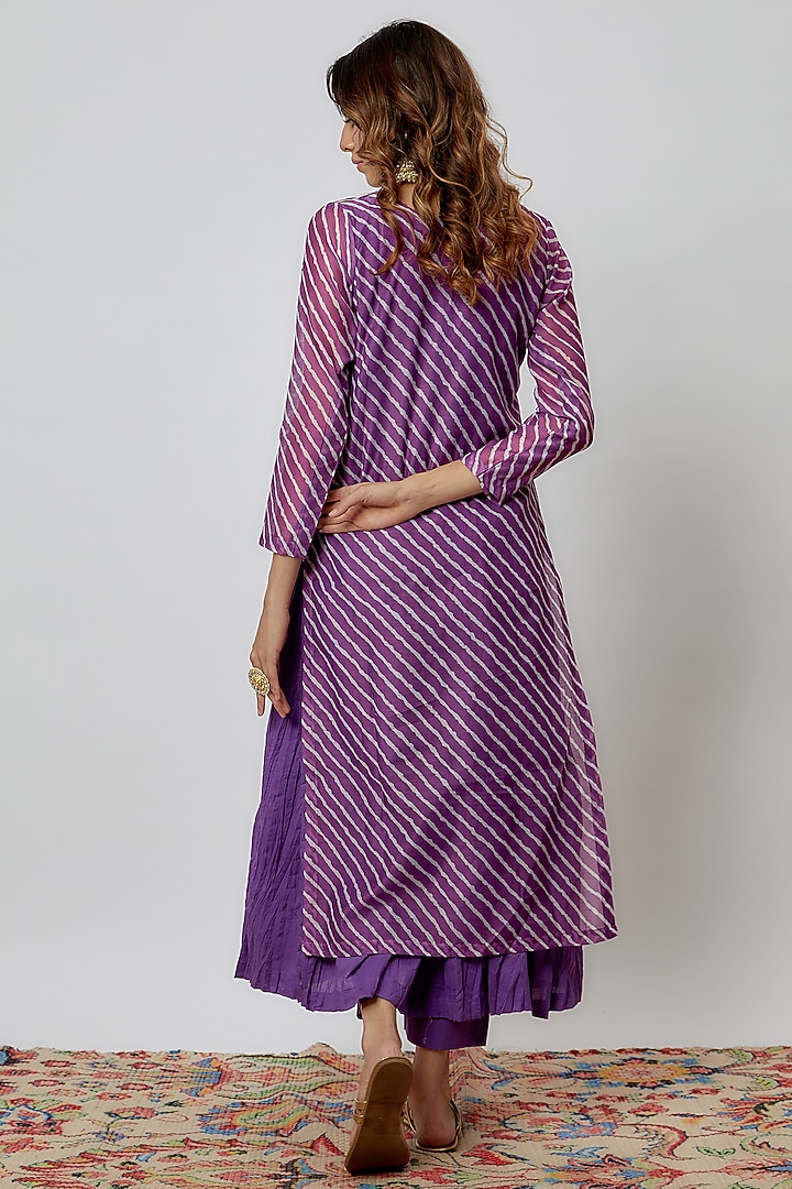 Purple Chanderi Printed Kurta Set by Yuvrani Jaipur at Pernia's Pop Up Shop