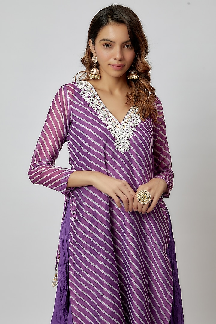 Purple Chanderi Printed Kurta Set by Yuvrani Jaipur at Pernia's Pop Up Shop