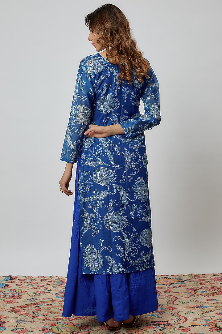 Blue Chanderi Printed Kurta Set by Yuvrani Jaipur at Pernia's Pop Up Shop
