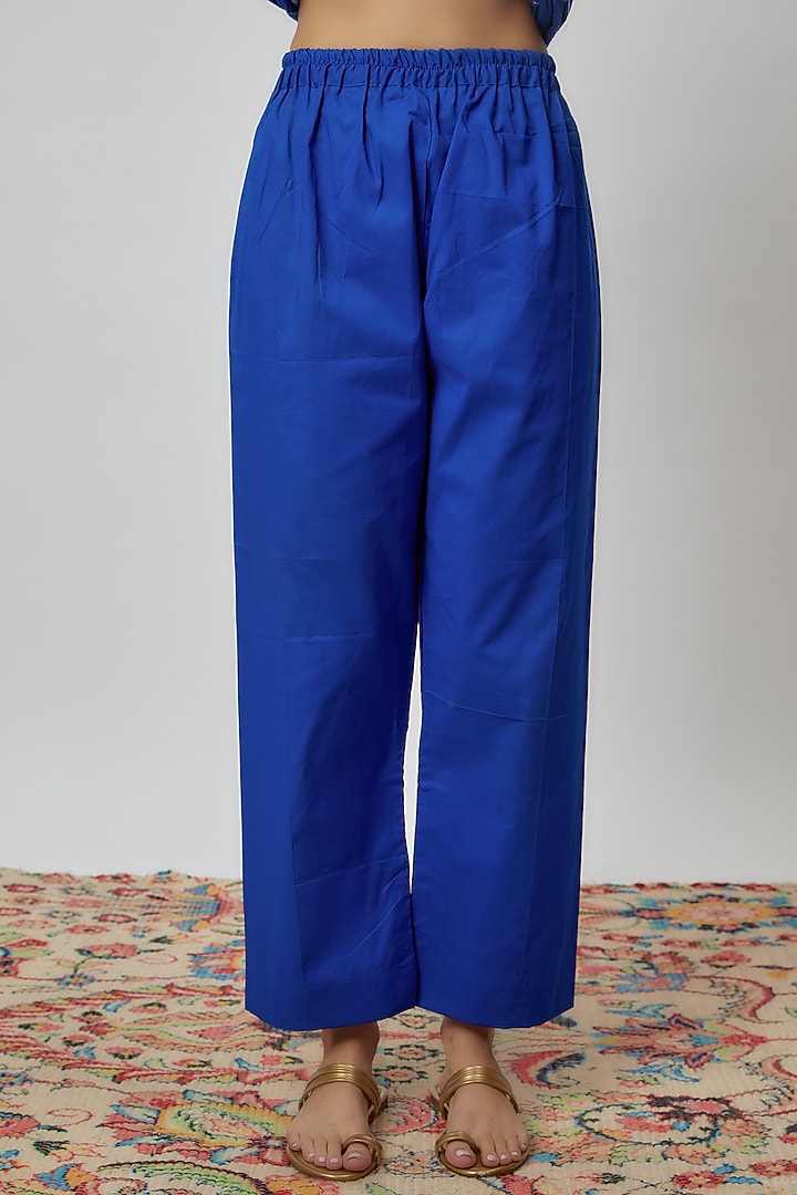 Blue Chanderi Printed Kurta Set by Yuvrani Jaipur at Pernia's Pop Up Shop
