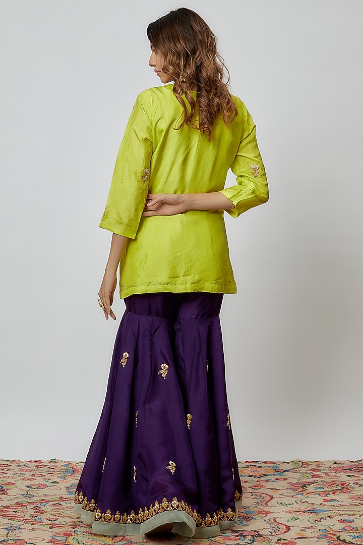 Purple Pure Spun Silk Embroidered Party Wear Sharara Set by Yuvrani Jaipur at Pernia's Pop Up Shop