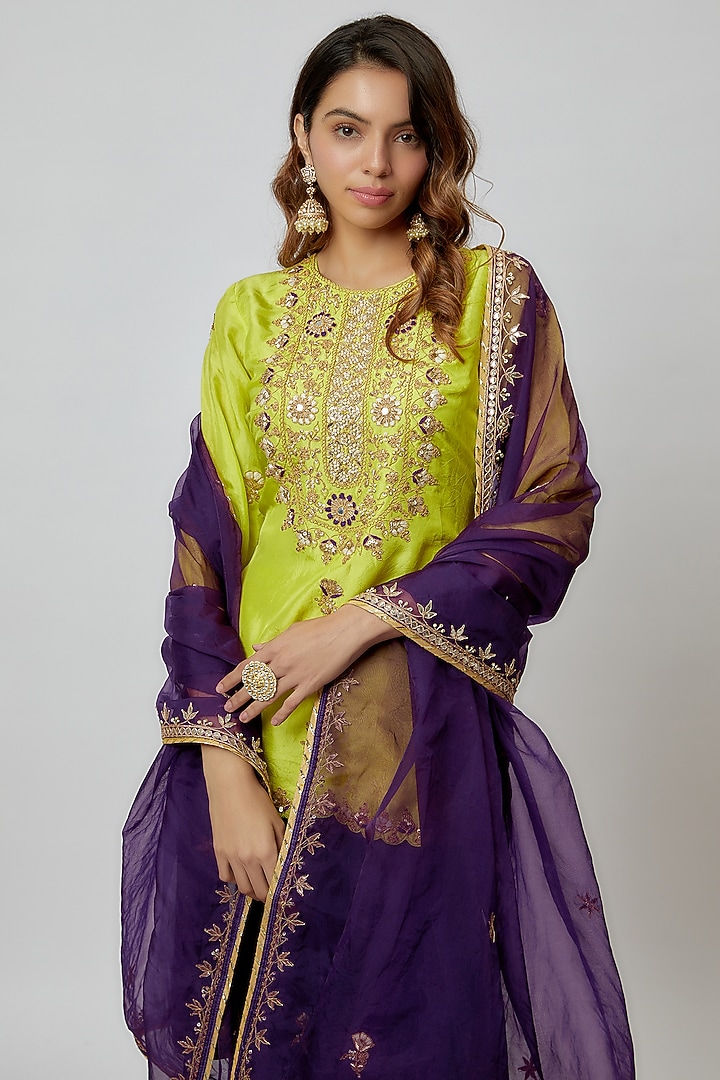 Purple Pure Spun Silk Embroidered Party Wear Sharara Set by Yuvrani Jaipur at Pernia's Pop Up Shop