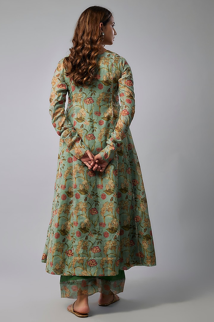 Mint Green Chanderi Hand Embroidered Kurta Set by Yuvrani Jaipur at Pernia's Pop Up Shop