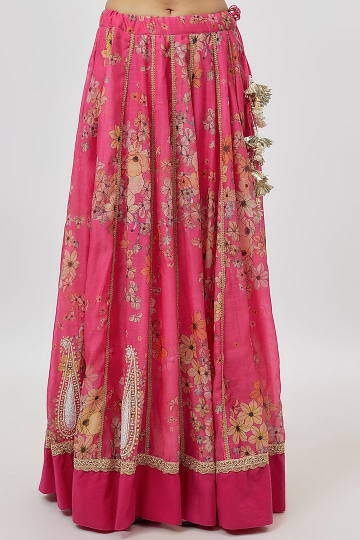 Hot Pink Chanderi Digital Printed & Dabka Embroidered Lehenga Set by Yuvrani Jaipur at Pernia's Pop Up Shop