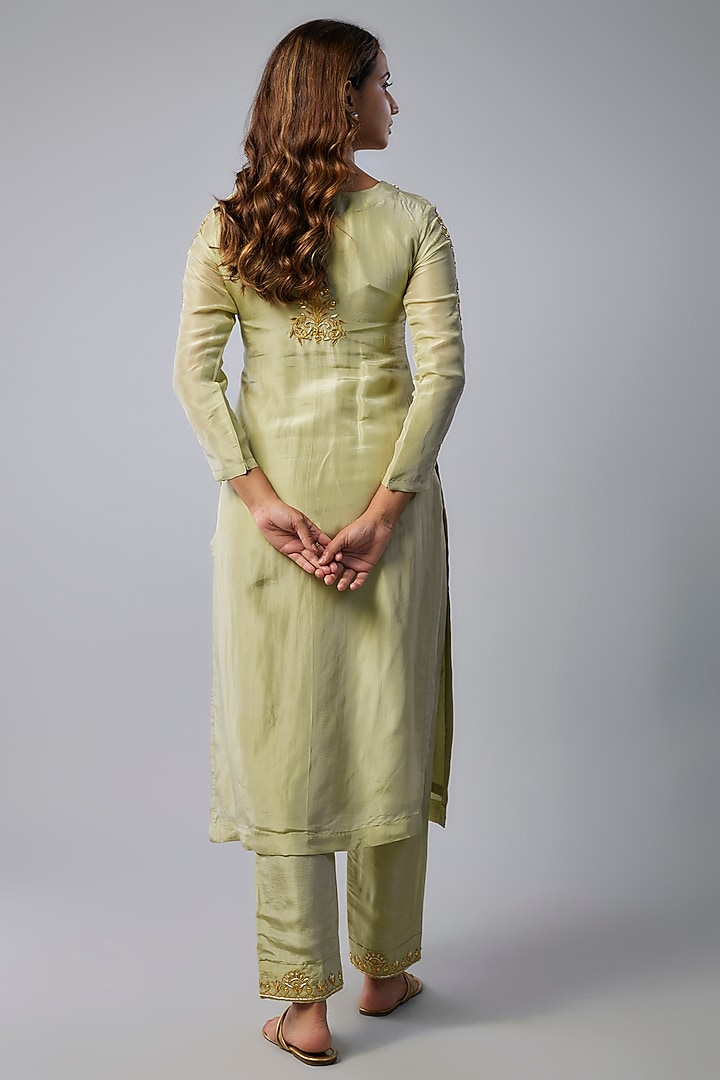 Sea Green Pure Spun Silk Dabka Hand Embroidered Kurta Set by Yuvrani Jaipur at Pernia's Pop Up Shop