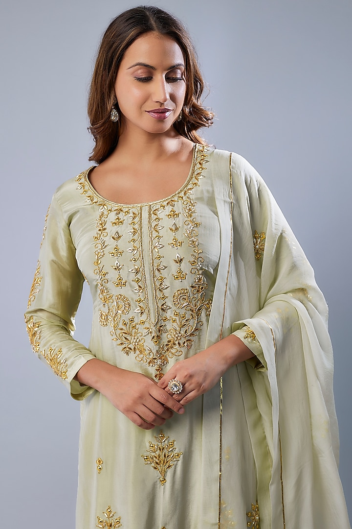 Sea Green Pure Spun Silk Dabka Hand Embroidered Kurta Set by Yuvrani Jaipur at Pernia's Pop Up Shop