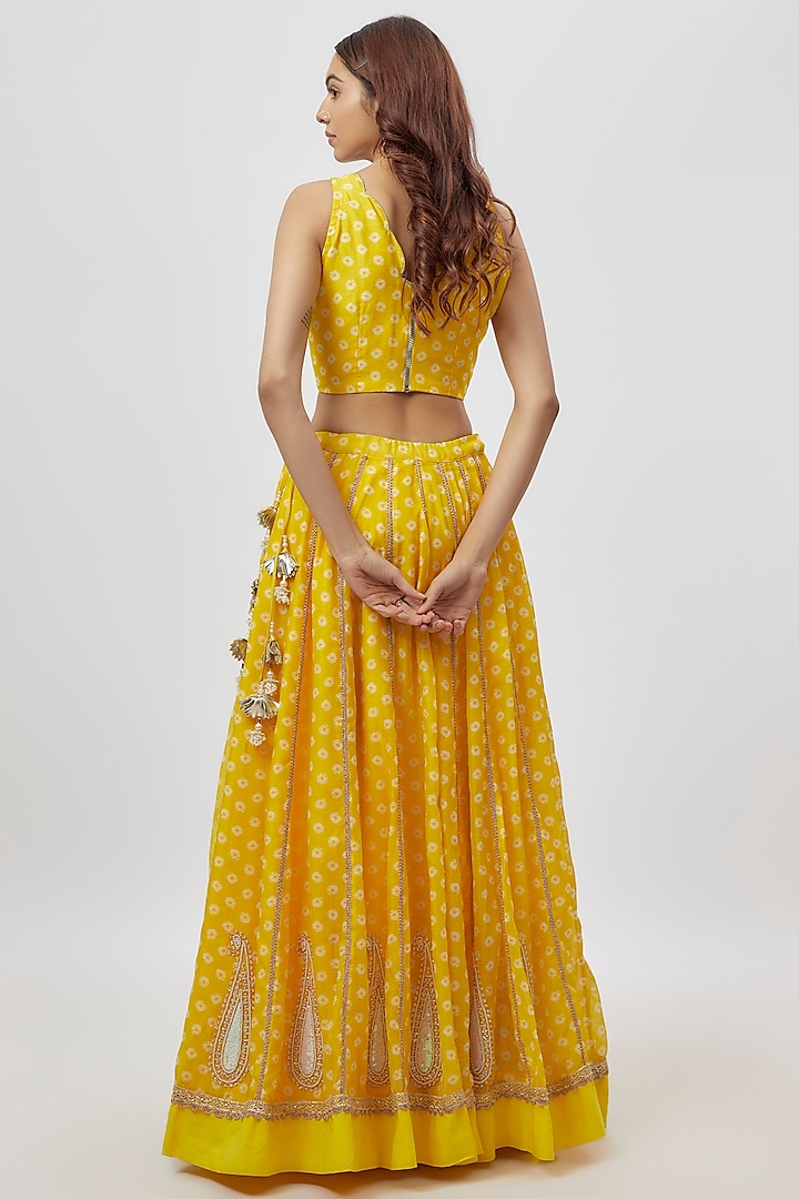 Yellow Chanderi Digital Printed & Dabka Embroidered Lehenga Set by Yuvrani Jaipur at Pernia's Pop Up Shop
