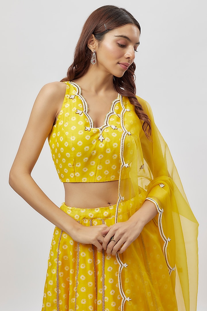 Yellow Chanderi Digital Printed & Dabka Embroidered Lehenga Set by Yuvrani Jaipur at Pernia's Pop Up Shop