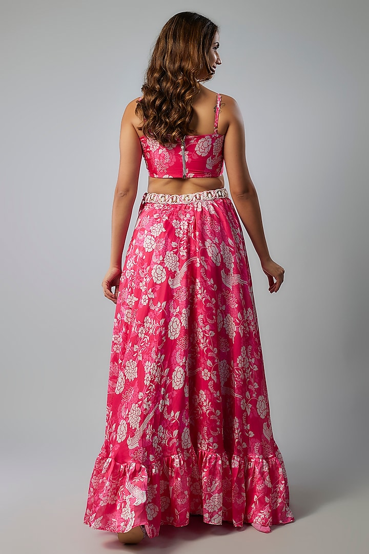 Hot Pink Satin Georgette Digital Printed Lehenga Set by Yuvrani Jaipur at Pernia's Pop Up Shop