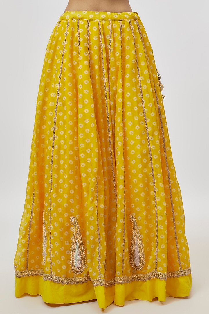 Yellow Chanderi Digital Printed & Dabka Embroidered Lehenga Set by Yuvrani Jaipur at Pernia's Pop Up Shop