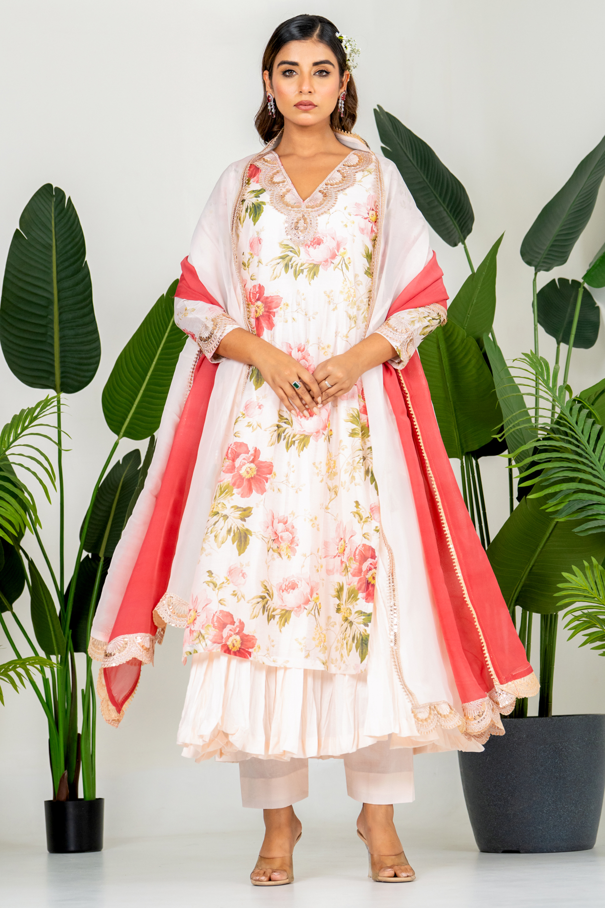 Multi-Colored Chanderi Digital Floral Printed Kurta Set by Yuvrani Jaipur at Pernia's Pop Up Shop