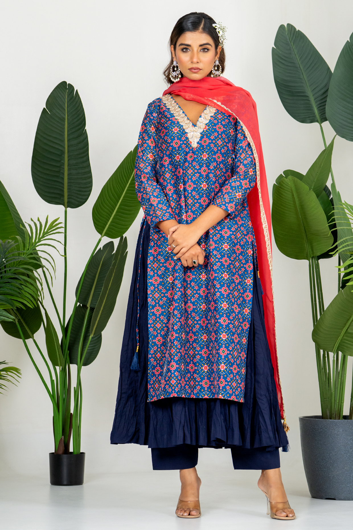 Blue Chanderi Digital Patola Printed Kurta Set by Yuvrani Jaipur at Pernia's Pop Up Shop