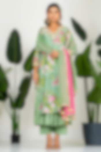Pista Green Chanderi Digital Floral Printed Kurta Set by Yuvrani Jaipur at Pernia's Pop Up Shop