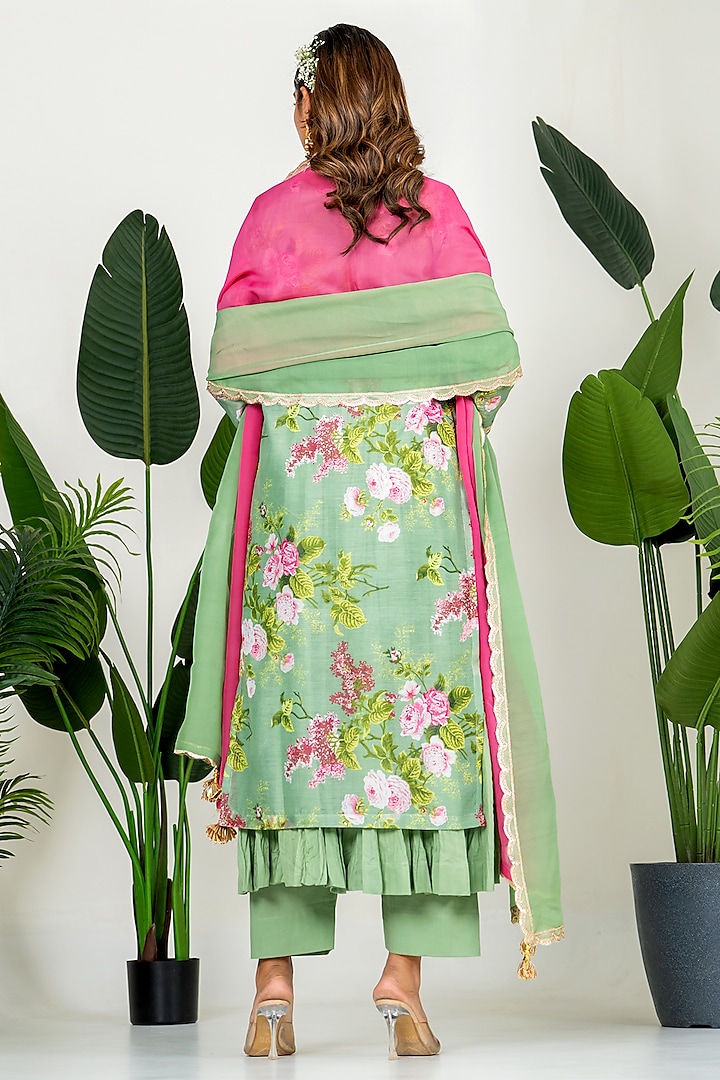 Pista Green Chanderi Digital Floral Printed Kurta Set by Yuvrani Jaipur at Pernia's Pop Up Shop