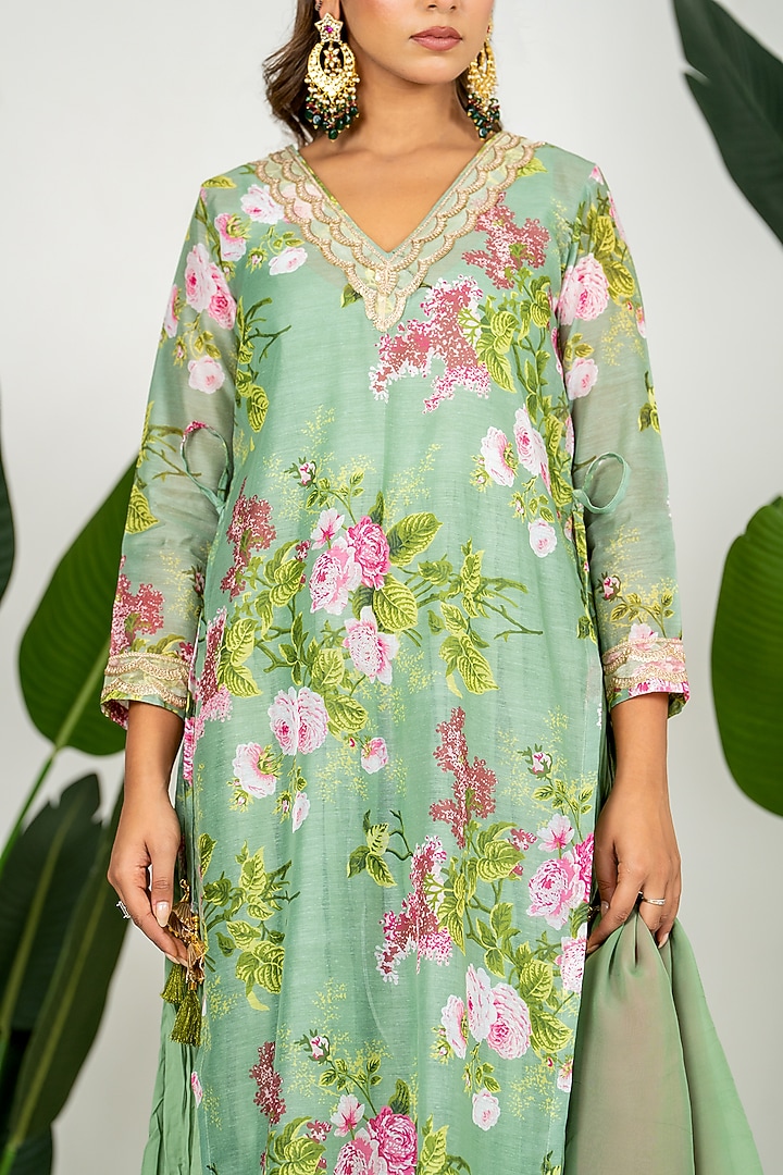 Pista Green Chanderi Digital Floral Printed Kurta Set by Yuvrani Jaipur at Pernia's Pop Up Shop