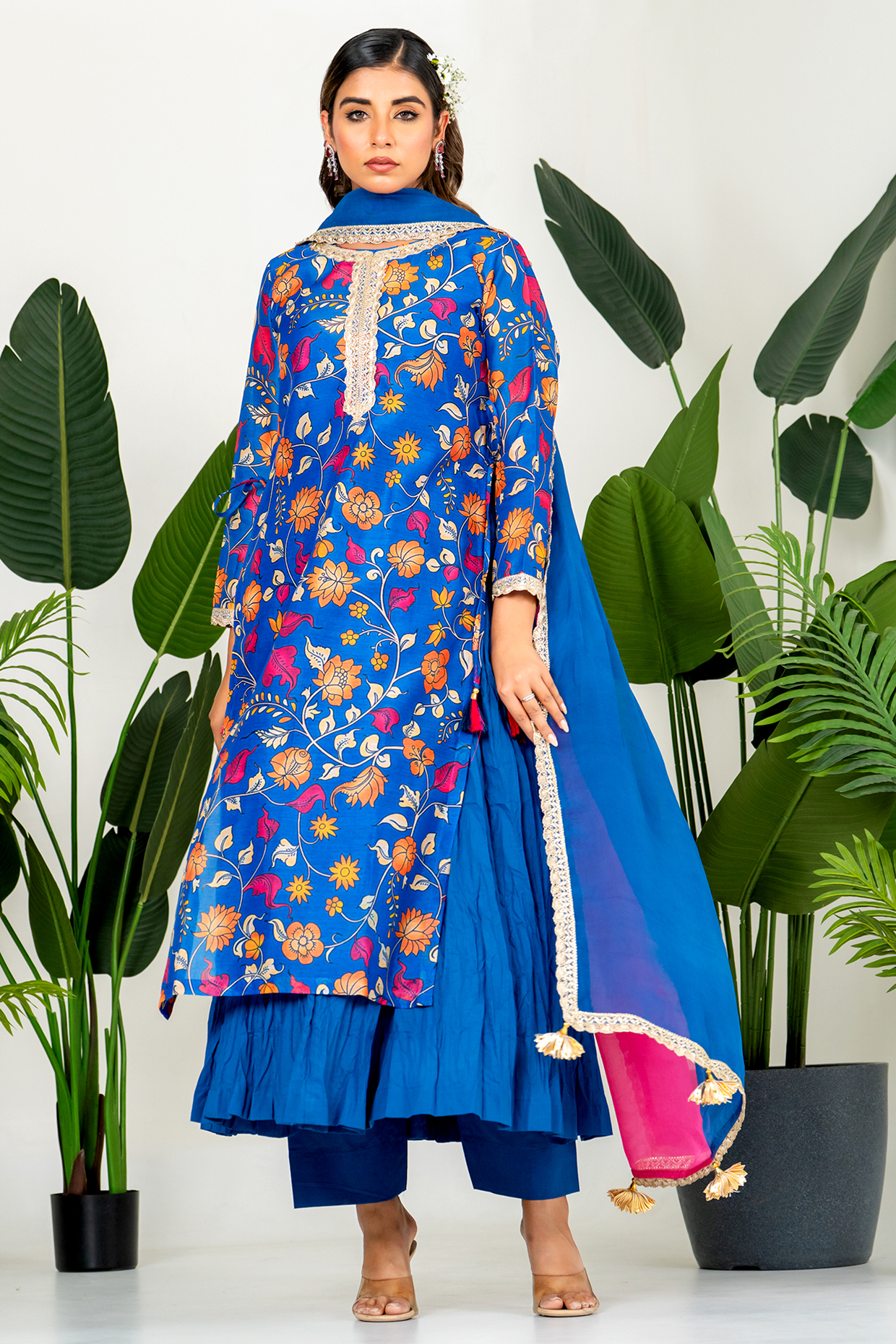 Royal Blue Chanderi Digital Patola Printed Kurta Set by Yuvrani Jaipur at Pernia's Pop Up Shop