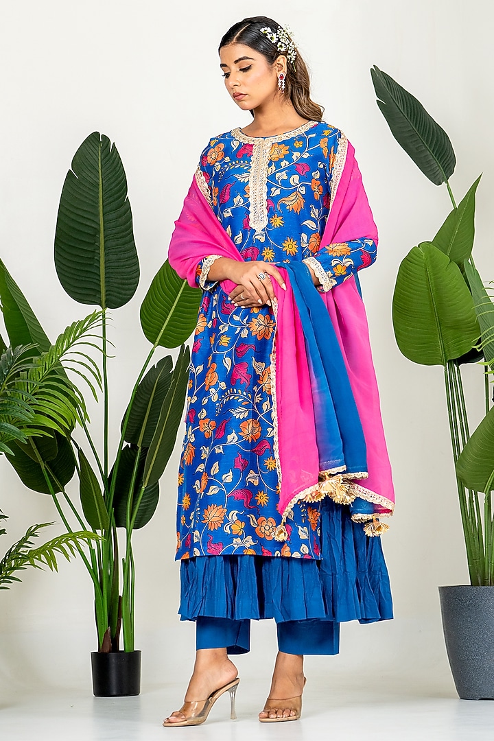 Royal Blue Chanderi Digital Patola Printed Kurta Set by Yuvrani Jaipur at Pernia's Pop Up Shop
