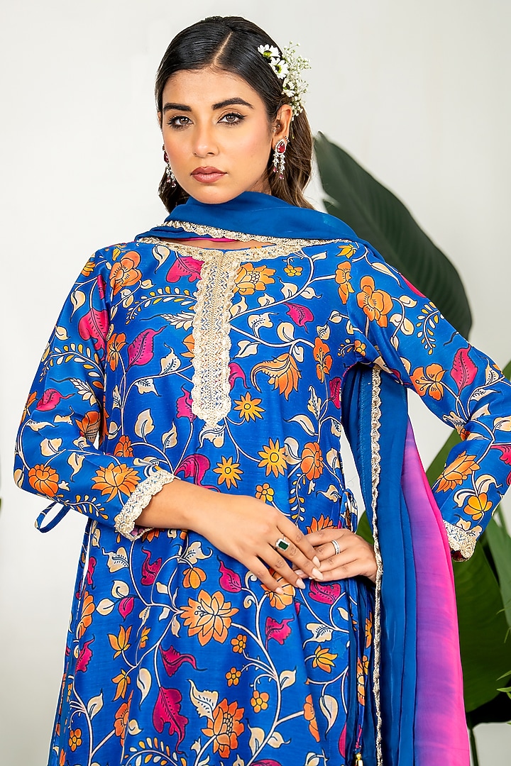 Royal Blue Chanderi Digital Patola Printed Kurta Set by Yuvrani Jaipur at Pernia's Pop Up Shop