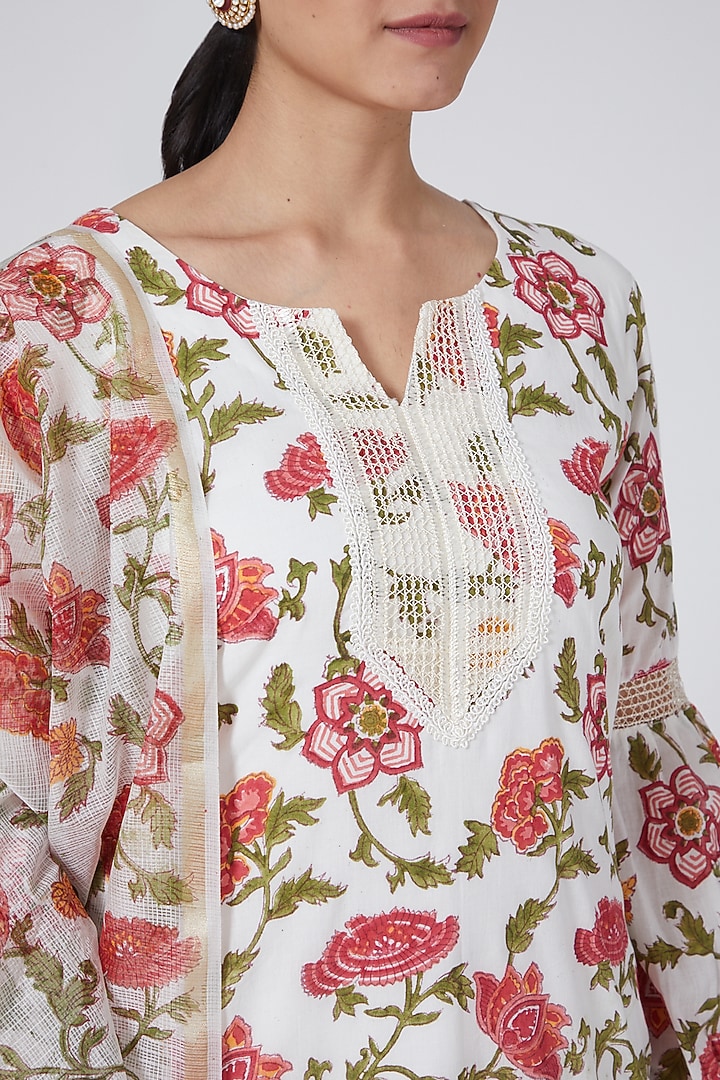 Red Hand Block Printed Kurta Set by Yuvrani Jaipur at Pernia's Pop Up Shop