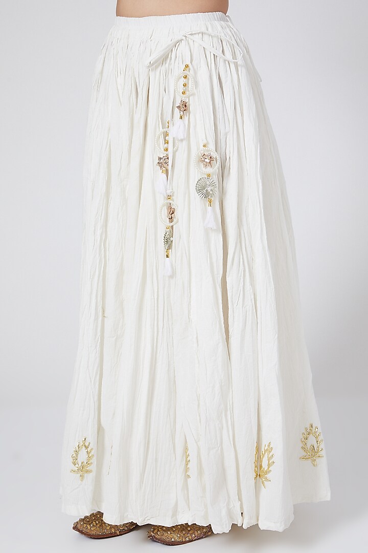 Ivory Machine Embroidered Skirt Set by Yuvrani Jaipur at Pernia's Pop Up Shop