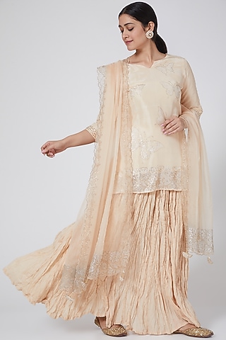Peach Skirt Set With Swarovski Work by Yuvrani Jaipur