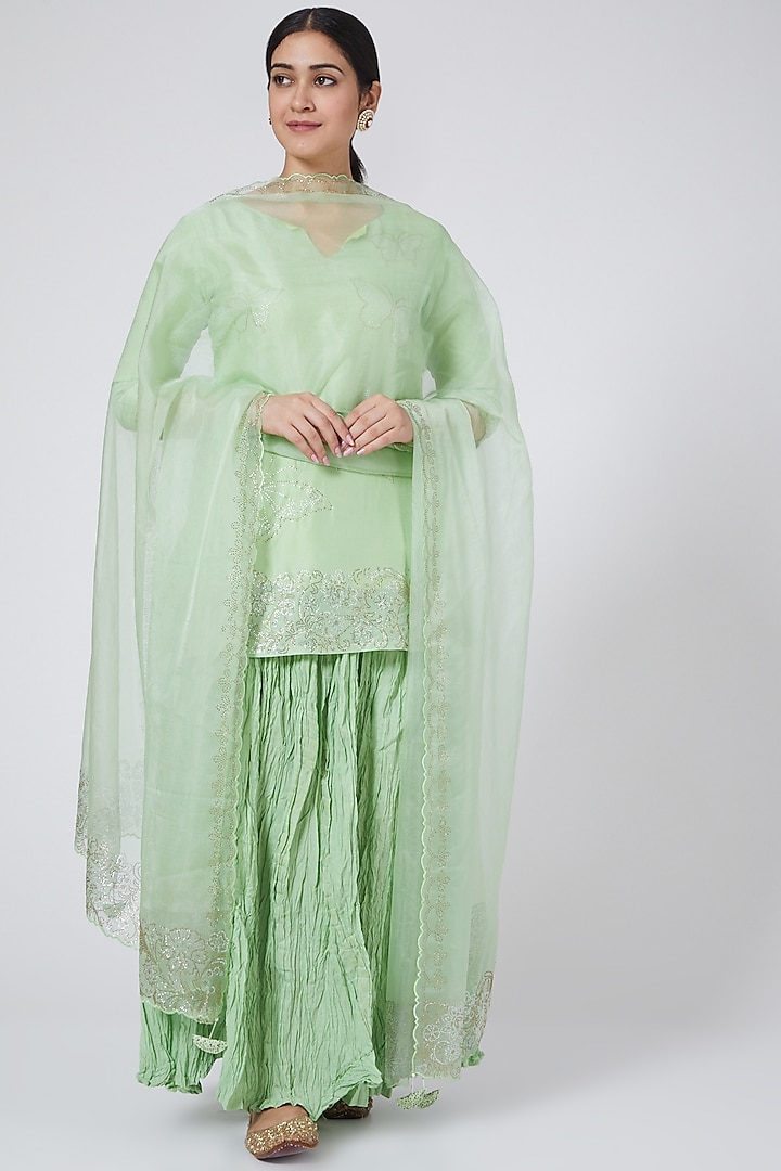 Mint Skirt Set With Swarovski Work by Yuvrani Jaipur