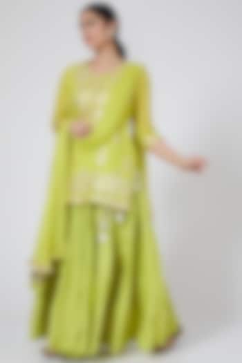 Lime Embroidered Skirt Set by Yuvrani Jaipur