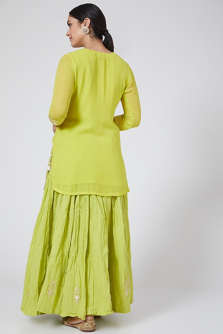 Lime Embroidered Skirt Set by Yuvrani Jaipur at Pernia's Pop Up Shop
