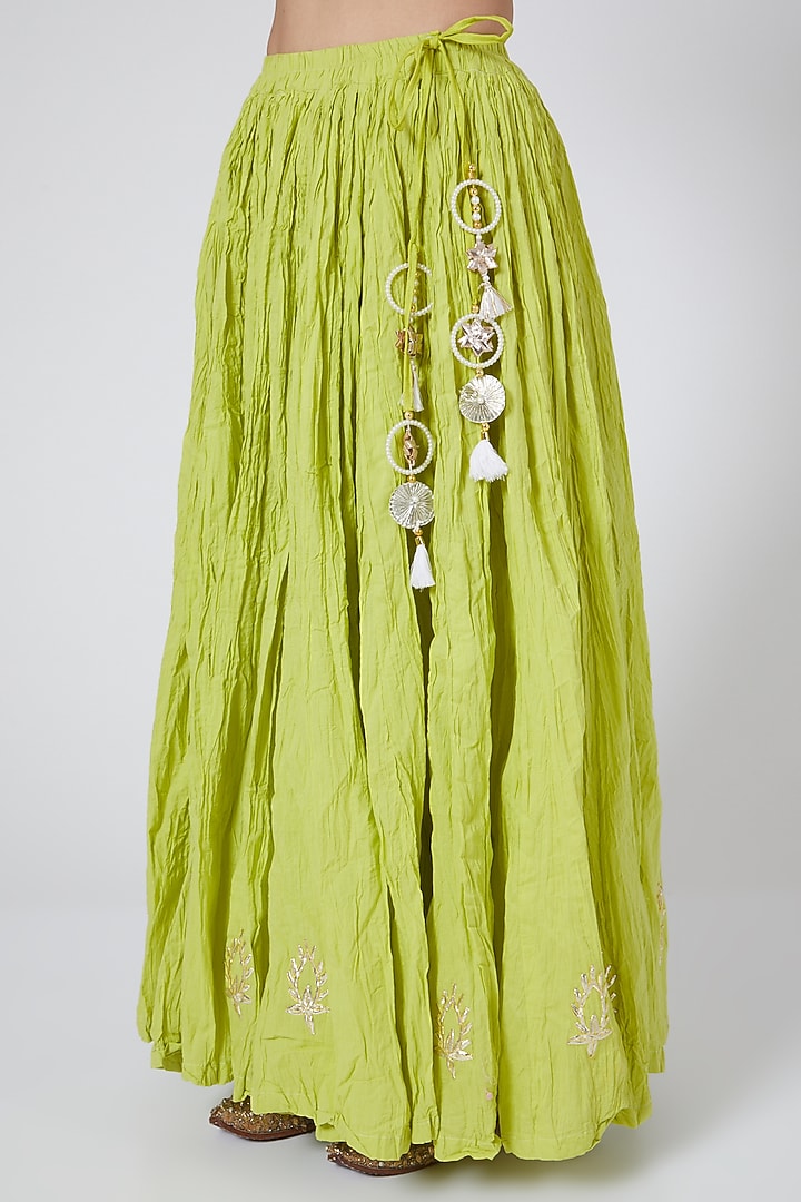 Lime Embroidered Skirt Set by Yuvrani Jaipur at Pernia's Pop Up Shop