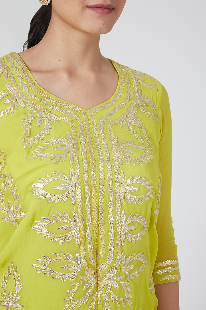 Lime Embroidered Skirt Set by Yuvrani Jaipur at Pernia's Pop Up Shop