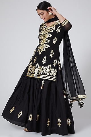 Black Embroidered Skirt Set by Yuvrani Jaipur