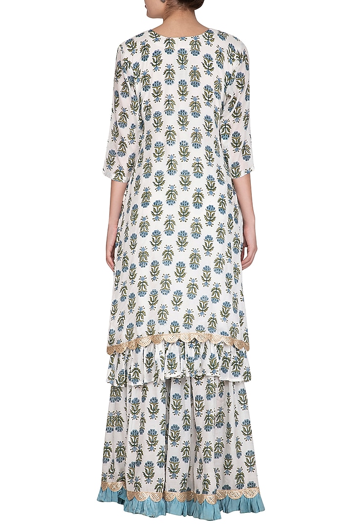 Burnt Orange Handloom Kota Dress Material with Hand Block Printed Leheriya Design, Orange Block Print Dupatta, and Blue Plain Bottom main image 0