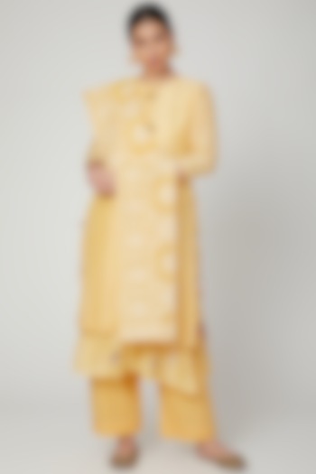 Yellow Cotton Silk Kurta Set by Yuvrani Jaipur