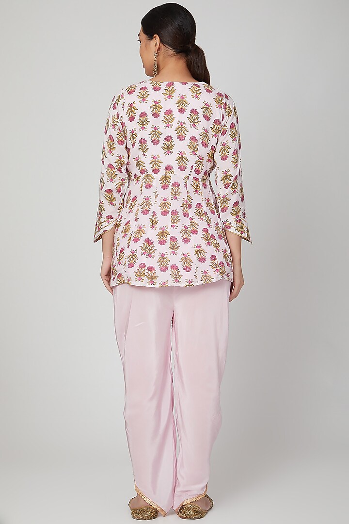 Blush Pink Block Printed Dhoti Set by Yuvrani Jaipur at Pernia's Pop Up Shop