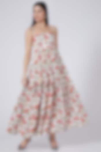 White & Blush Pink Printed Maxi Dress by Yuvrani Jaipur
