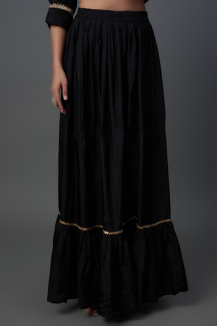 Blacck Silk & Shantoon Skirt Set by Yuvrani Jaipur at Pernia's Pop Up Shop