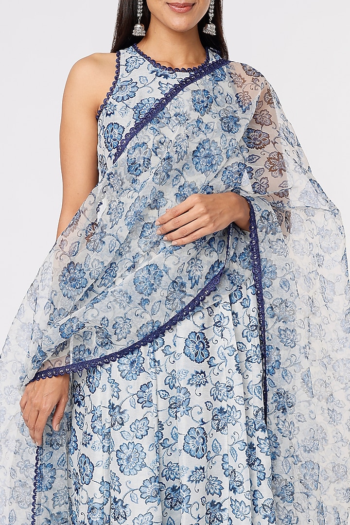 Powder Blue Chanderi Anarkali Set by Yuvrani Jaipur at Pernia's Pop Up Shop