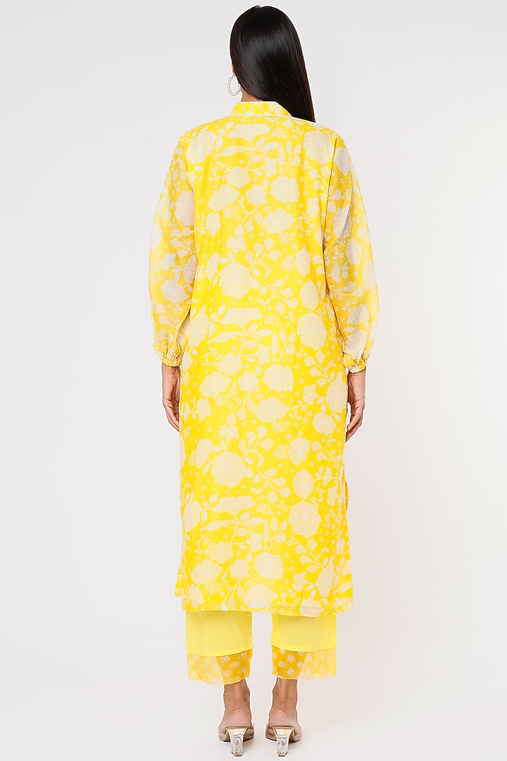 Bright Yellow Chanderi Kurta Set by Yuvrani Jaipur at Pernia's Pop Up Shop