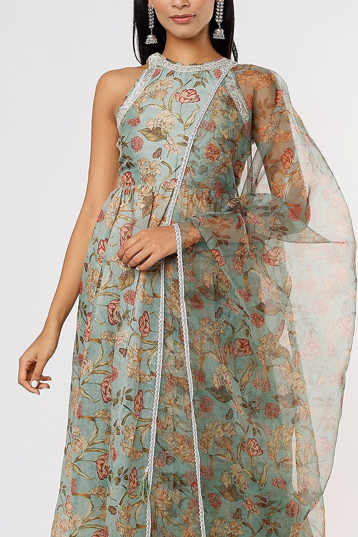 Mint Chanderi Anarkali Set by Yuvrani Jaipur at Pernia's Pop Up Shop