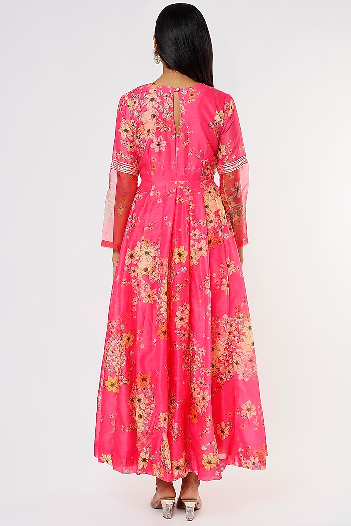 Hot Pink Hand Embroidered Anarkali Set by Yuvrani Jaipur at Pernia's Pop Up Shop