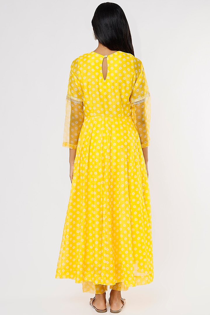 Bright Yellow Hand Embroidered Anarkali Set by Yuvrani Jaipur at Pernia's Pop Up Shop