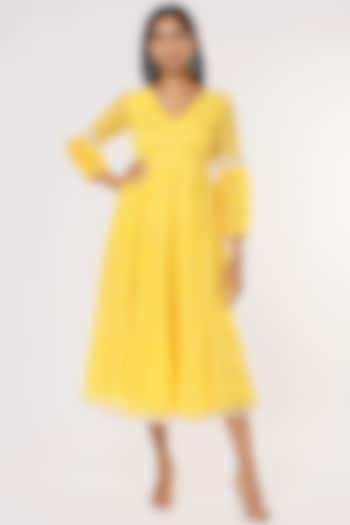 Bright Yellow Chanderi Dress by Yuvrani Jaipur