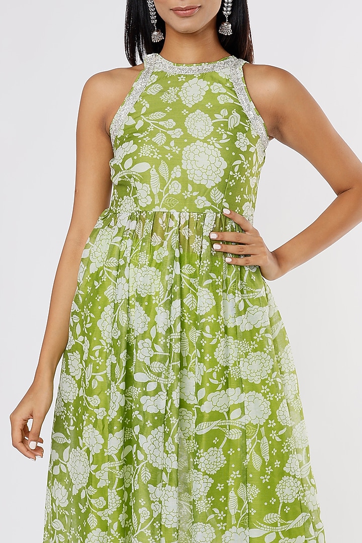 Pista Green Chanderi Anarkali Set by Yuvrani Jaipur at Pernia's Pop Up Shop