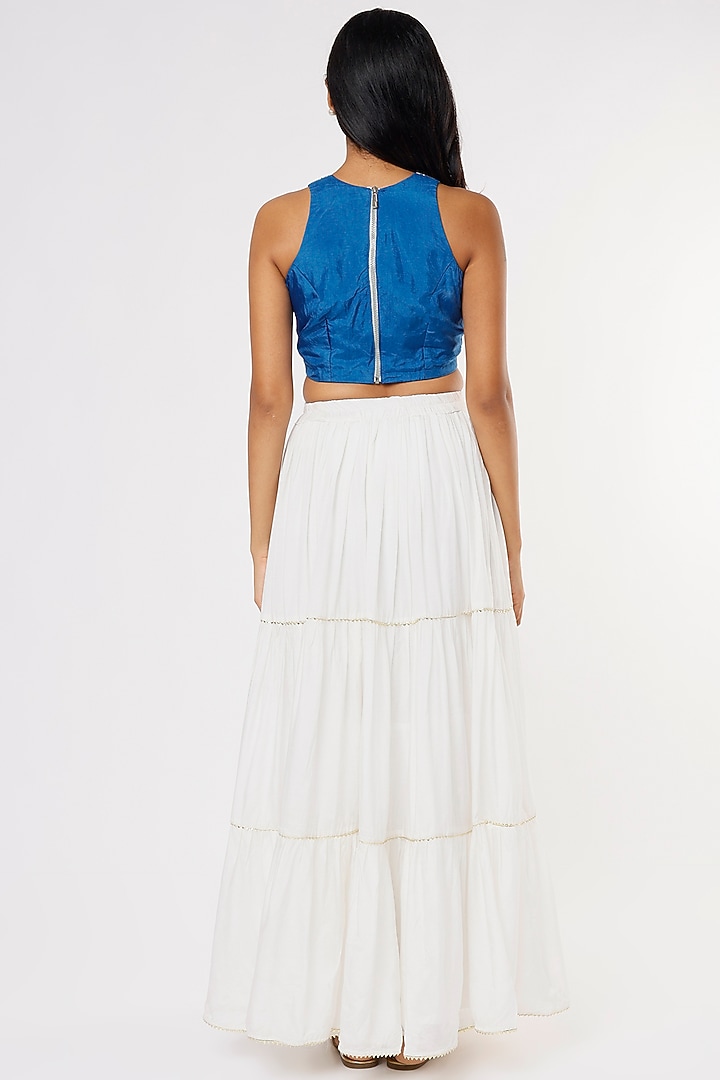 Ivory Muslin Layered Skirt Set by Yuvrani Jaipur at Pernia's Pop Up Shop