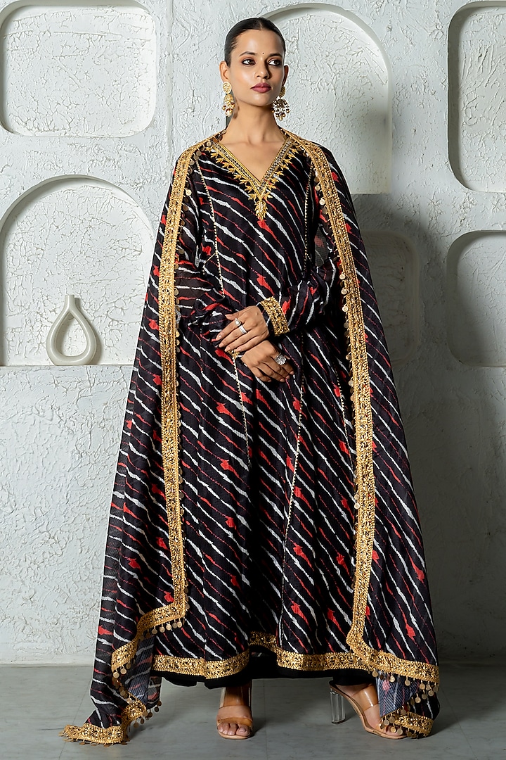 Black Kota Doriya Hand Embroidered Party Wear Anarkali Set by Yuvrani Jaipur at Pernia's Pop Up Shop
